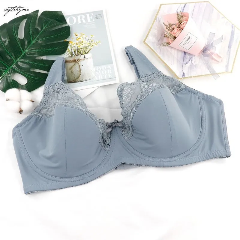 Softrhyme Breathable Ultra Thin lingerie Super Plus Size Women Lace Bras Full Cup steel ring Underwear G cup 36G-46G