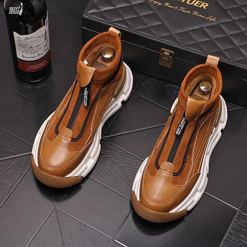 

Мужские новые ботинки, Мужская Спортивная повседневная обувь, трендовая Универсальная кожаная обувь с высоким верхом и бархатной подкладкой, обувь с хлопком A01