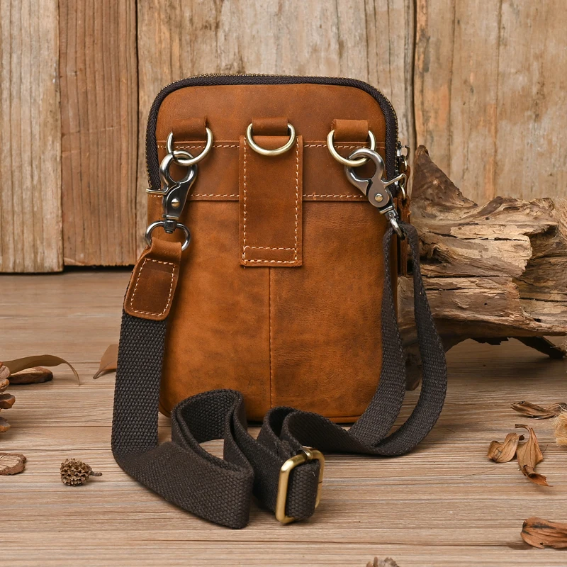 Men Retro Crazy horse Leather Waist Bag Male Real Cowhide Leather Belt Waist Packs for Phone Men's Fanny Crossbody Shoulder Bag
