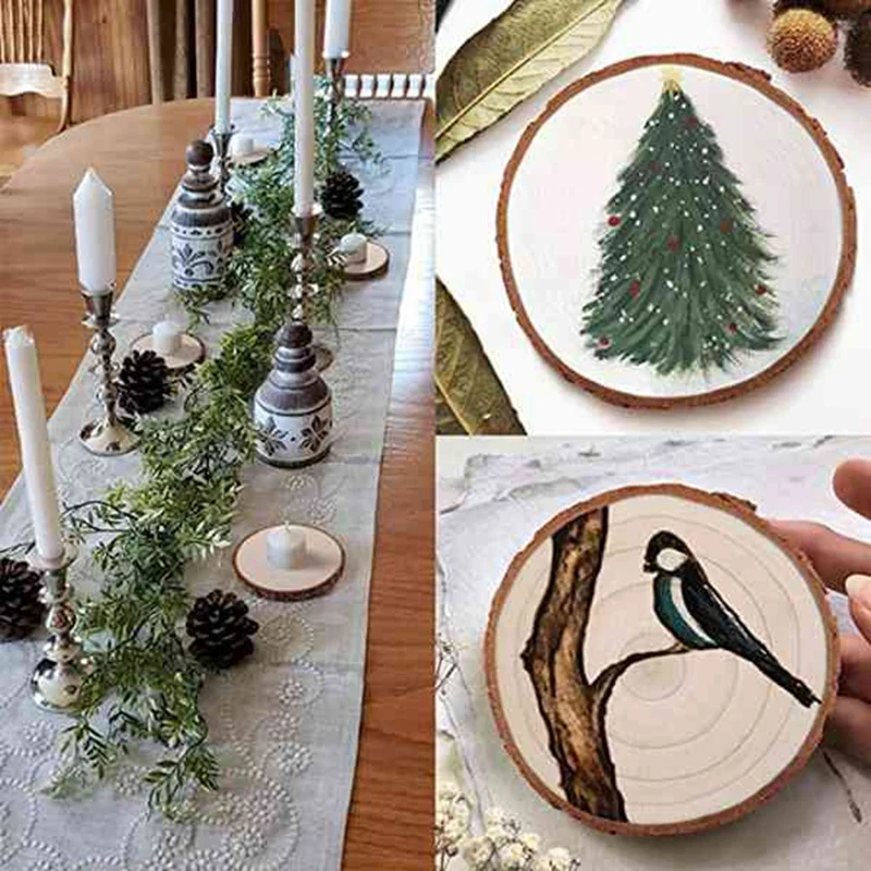 10Pcs/Lot Pine Wooden Chips Cut Pieces Wood Log Sheet Rustic Wedding Decor Party Centerpieces Vintage Country Style