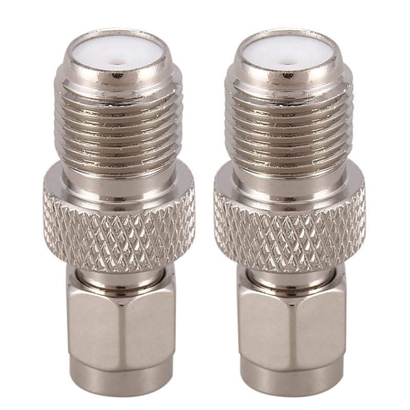 

2X F Type Female To SMA Male Plug Coaxial Adapter Connector Silver Tone