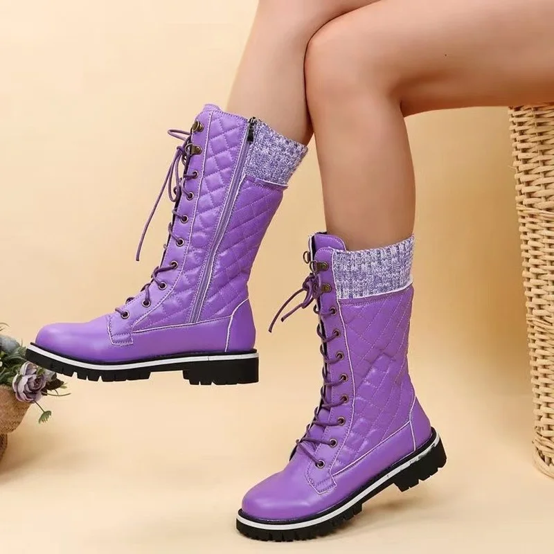 

2022 Fashion Autumn and Winter Warm Boots Low Heel Knight Casual Shoes Lace Up Women Boots Outdoor Trendy Non-slip Women's Boots