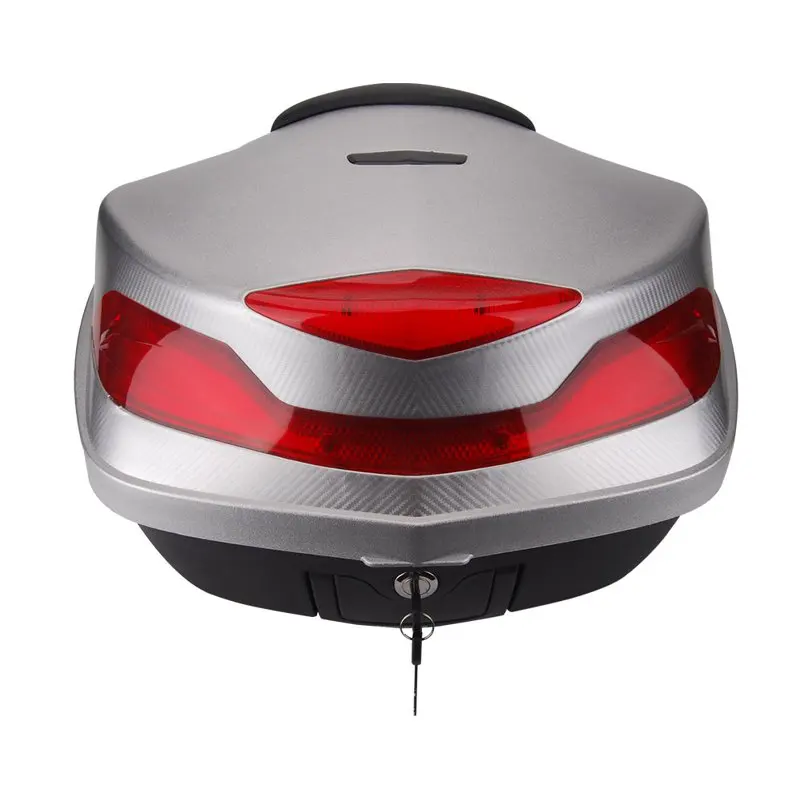 

Задний ящик для мотоцикла с мягкой спинкой и ручкой, объем 48 л, серебристый