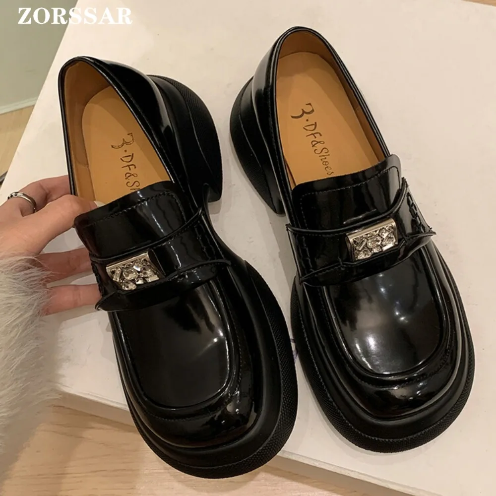 y na platformie mokasyny damskie buty moda Mary Janes z okrągłym czubkiem oksfordzie platforma co dzień łańcuszek obcasy