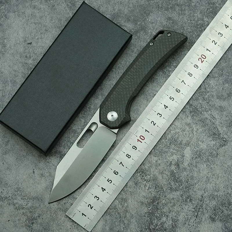 LEMIFSHE Overlord Flipper Folding Knife 14C28N Blade CF Handle Outdoor Hunting Camping Survival Kitchen Fruit Pocket EDC Tools