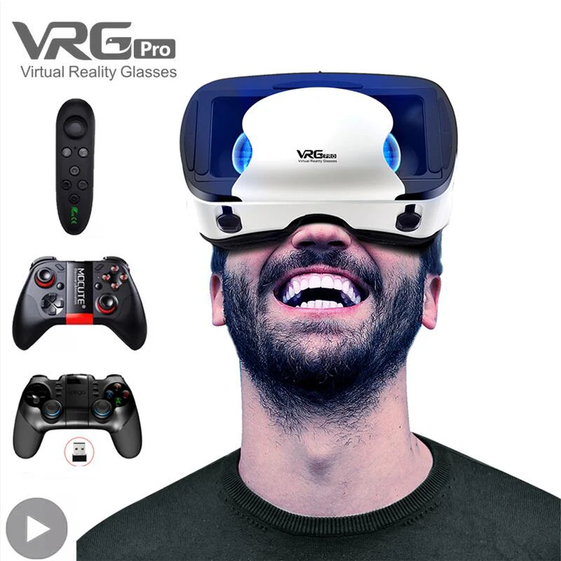 Купи VRG Pro Virtual Reality VR Glasses 3D Helmet Headset Devices Viar Goggles Lenses With Controller Smart For Smartphone Cell Phone за 719 рублей в магазине AliExpress