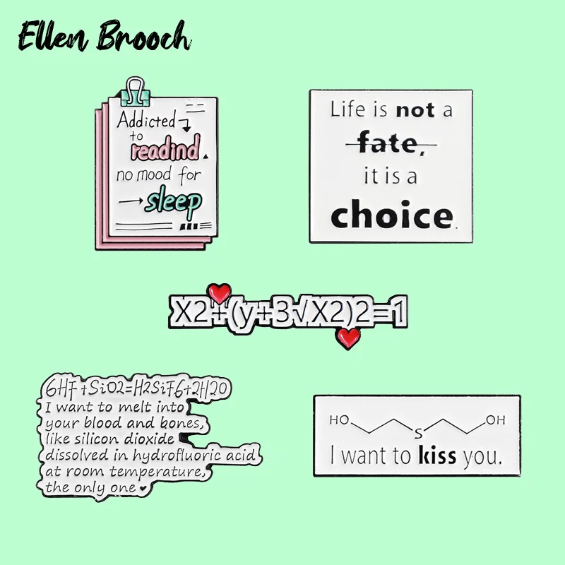 

I Want To Kiss Enamel Pins Notepaper Chemical Math Brooch Lapel Badges Jewelry Gift for Friends Students