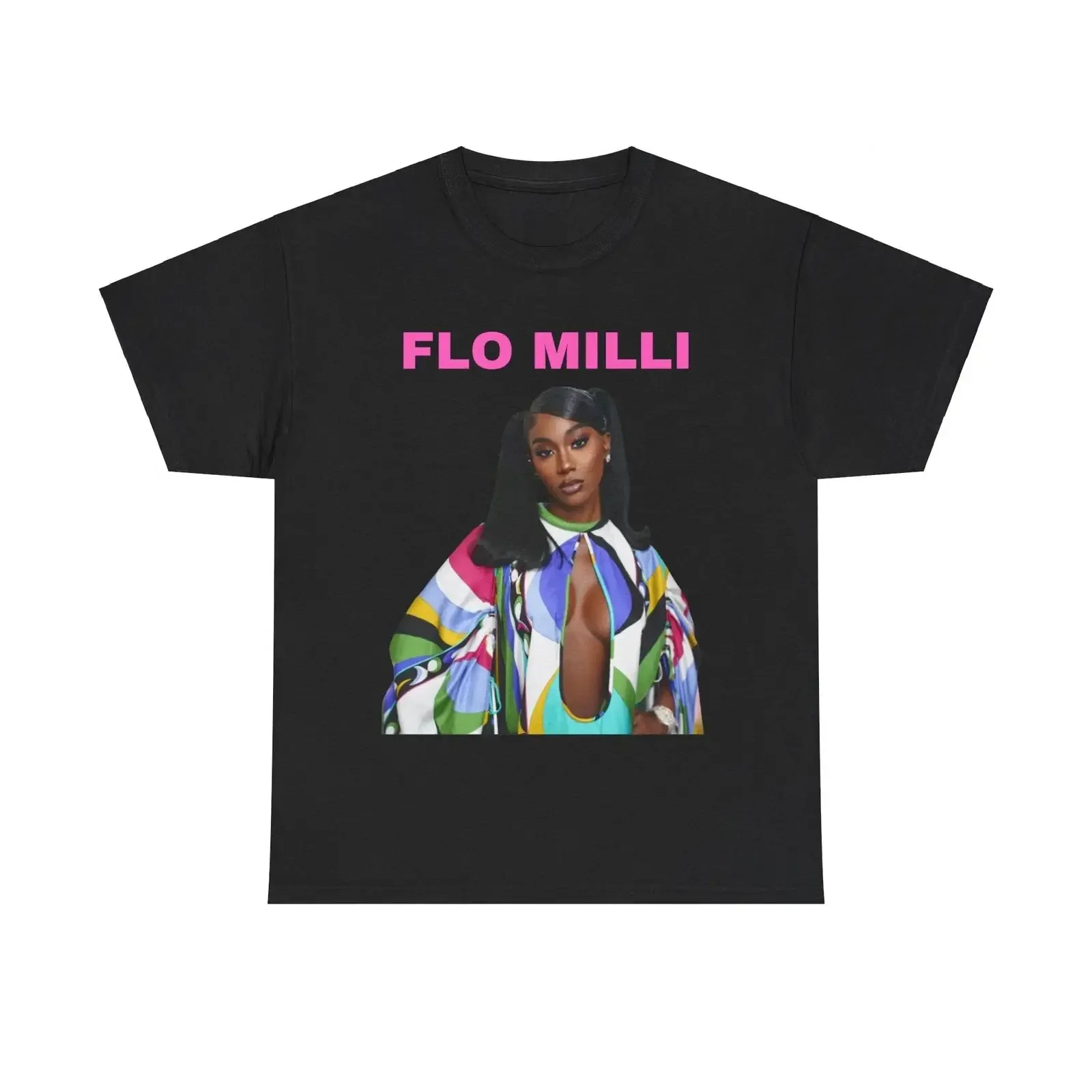 Фото Футболка Flo Milli, мерч рэпера, винтажная, с эффектом потертости, мужская, эластичная, для повседневной носки, с графическим принтом, удобная, стильная, мягкая. №1