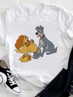 cartoon disney lady and the tramp graphic t shirt fashion creative summer short sleeve top comfortable all match o neck t shirt