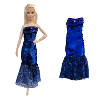 nk official 1 pcs fashion skirt elegant blue clothes doll mermaid dresses for barbie dolls summer strapless party outfit
