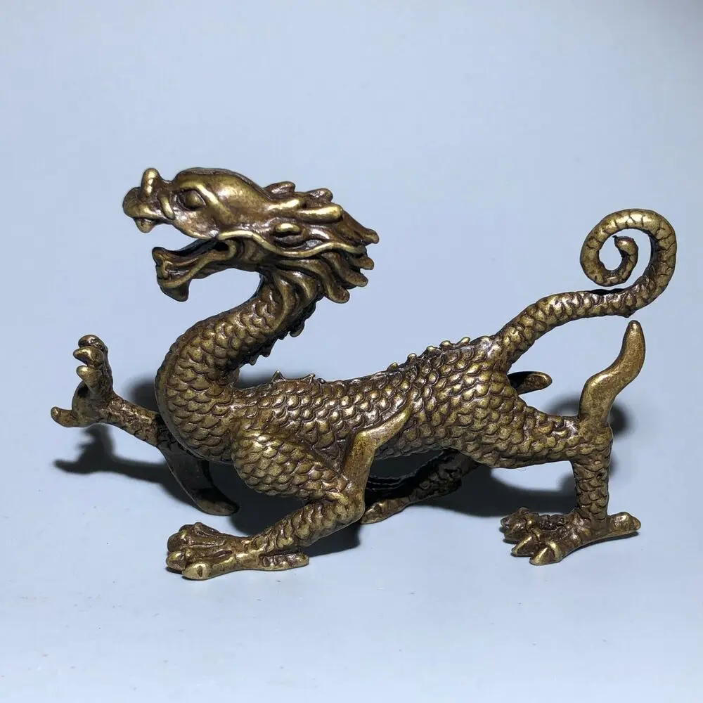 

Chinese Old Vintage Solid Brass Handwork Ornament Dragon Statue for Collectible Display Gift