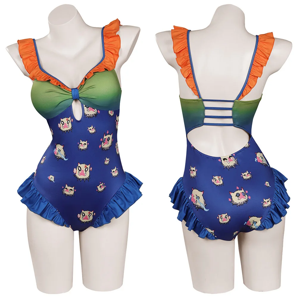

Anime Demon Slayer Hashibira Inosuke Sexy One-Piece Swimsuit Halloween Carnival Suit