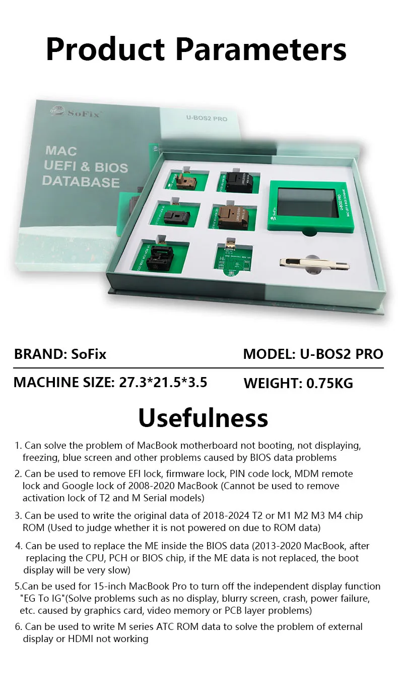 Фото UFIX U-BOS2 Pro UEFI и BIOS Помощник базы данных для MacBook 2008-2024 M1 T2 M2 M3 M4 ATC ROM Чипы BIOS Ремонт Программатор Инструменты №3