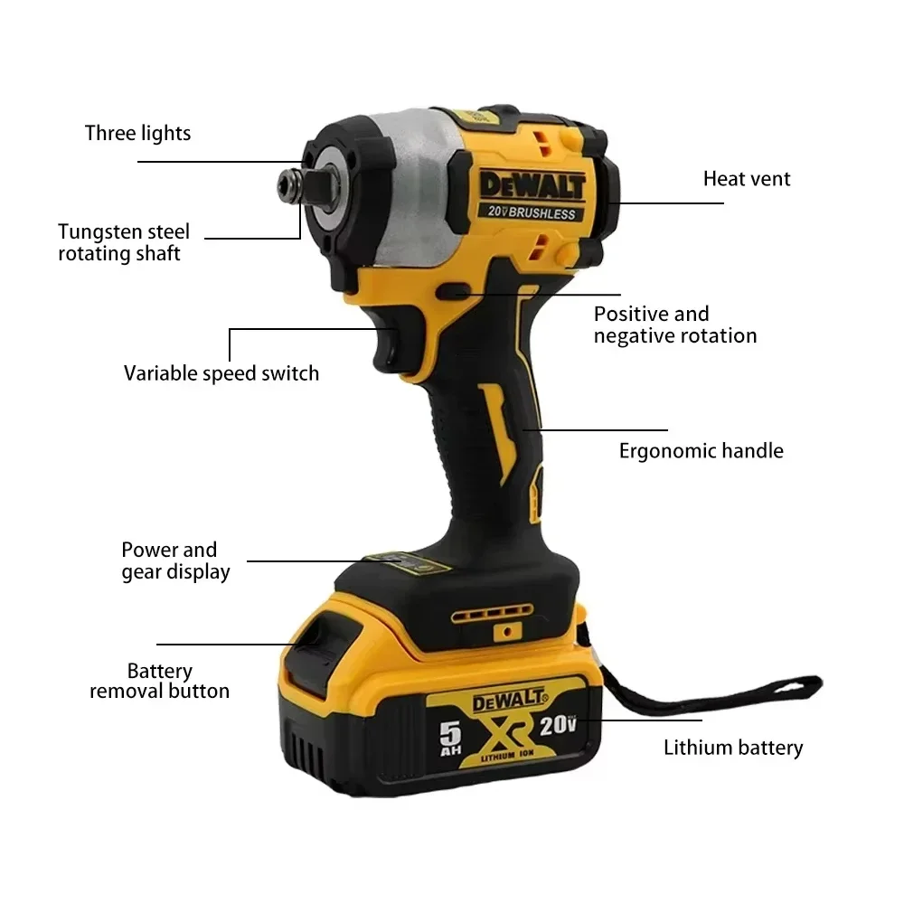 Фото Dewalt DCF922 Перезаряжаемый ударный гайковерт 20 В с высоким крутящим моментом 205 Нм 2500 PRM Светодиодное освещение Плавное управление скоростью Электрические инструменты №4