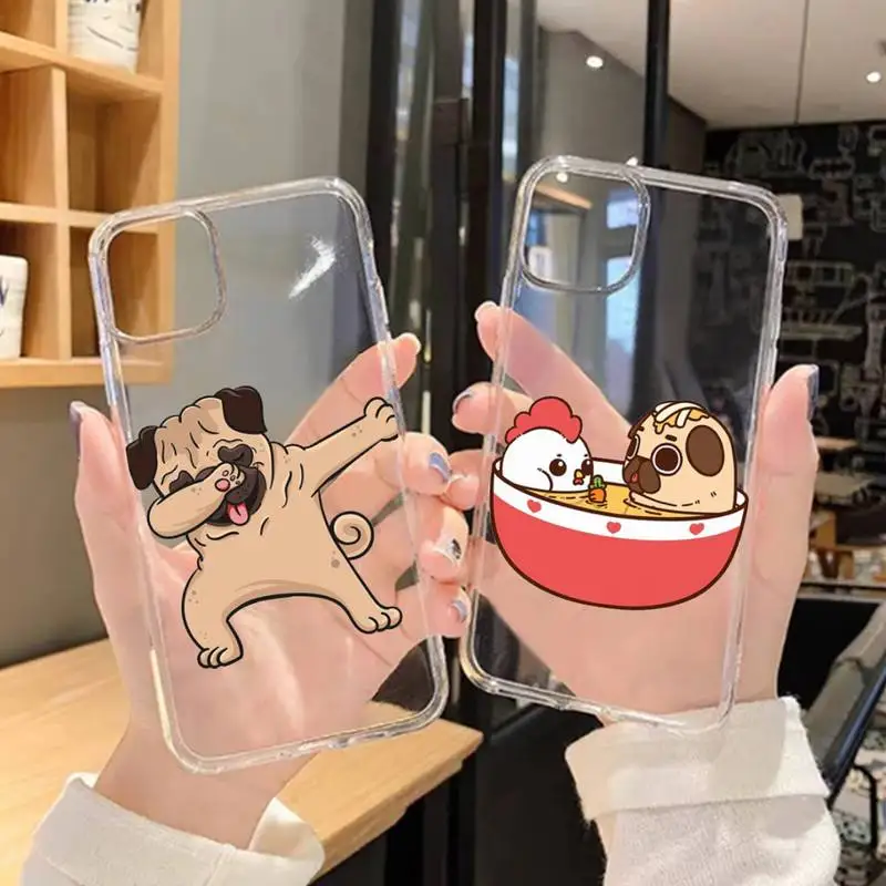 

Cute Cartoon Pug Dog Phone Case For Samsung GalaxyS20 S21 S30 FE Lite Plus A21 A51S Note20 Transparent Shell