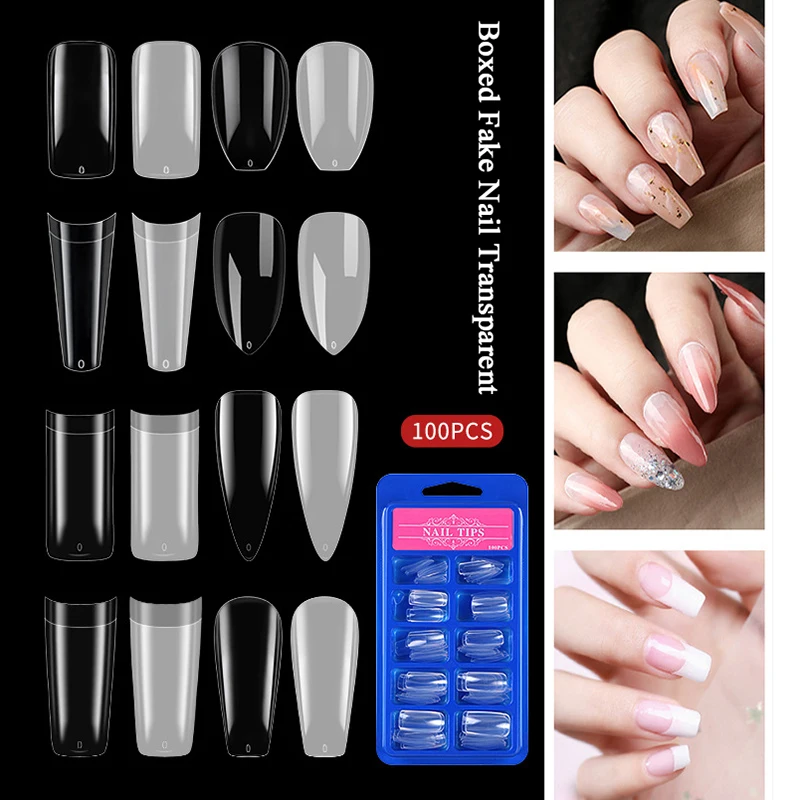 

100pcs/box Clear Transparent Seamless Fake Nails Full/Half Coverage False Nails Tips Full Sticker For Nails Manicures