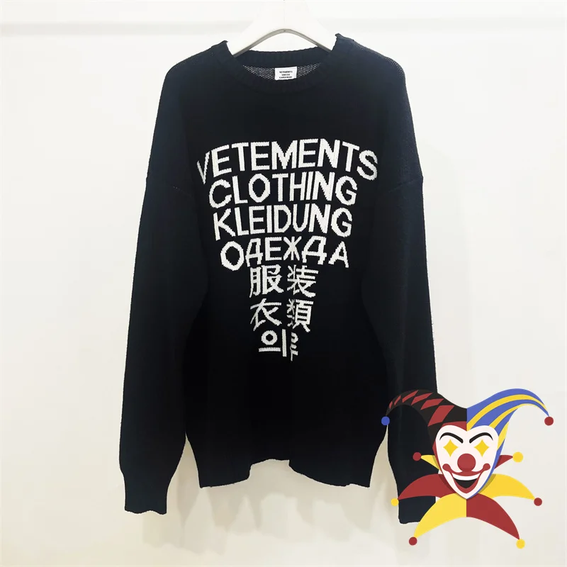 

Vetements Seven Languages Letter Logo Print Knitted Jacquard Sweater Men Women VTM Oversize Sweatshirts