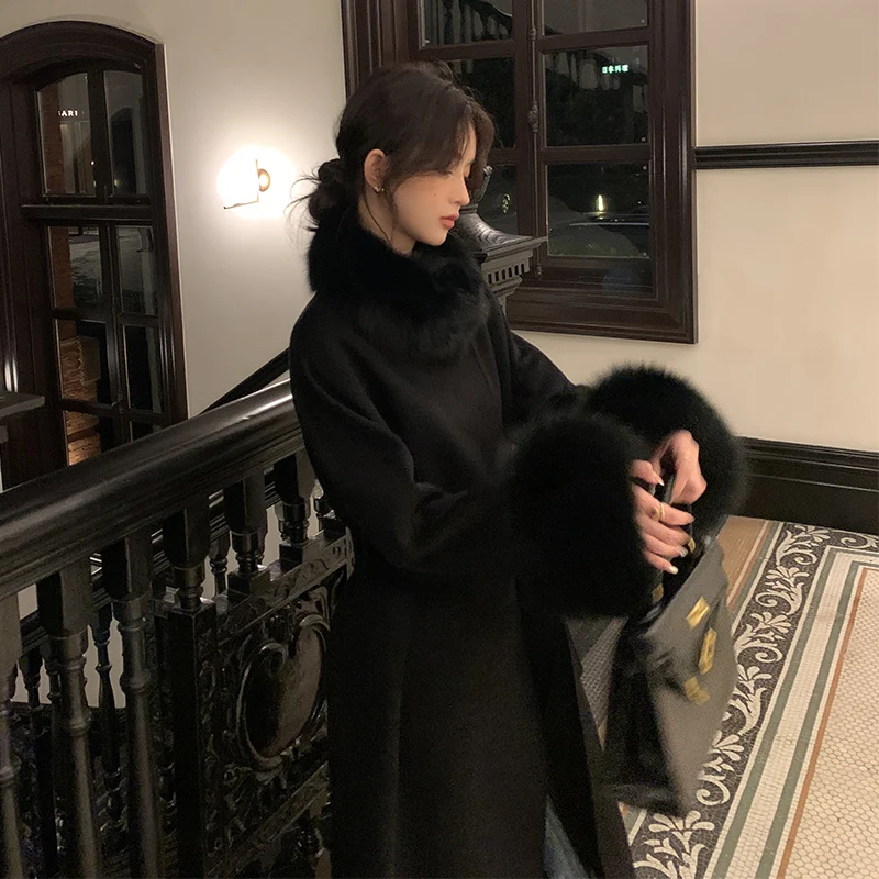 Женская шерстяная куртка средней длины Mo Ding Monet с высокой посадкой из