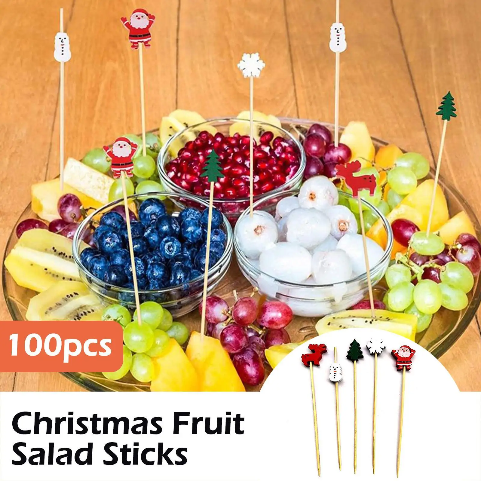 

100pcs Christmas Toothpicks Food Picks Dessert Buffet Fruit Salad Fork Cake Muffin Party Vegetable Sticks Cocktail Hot