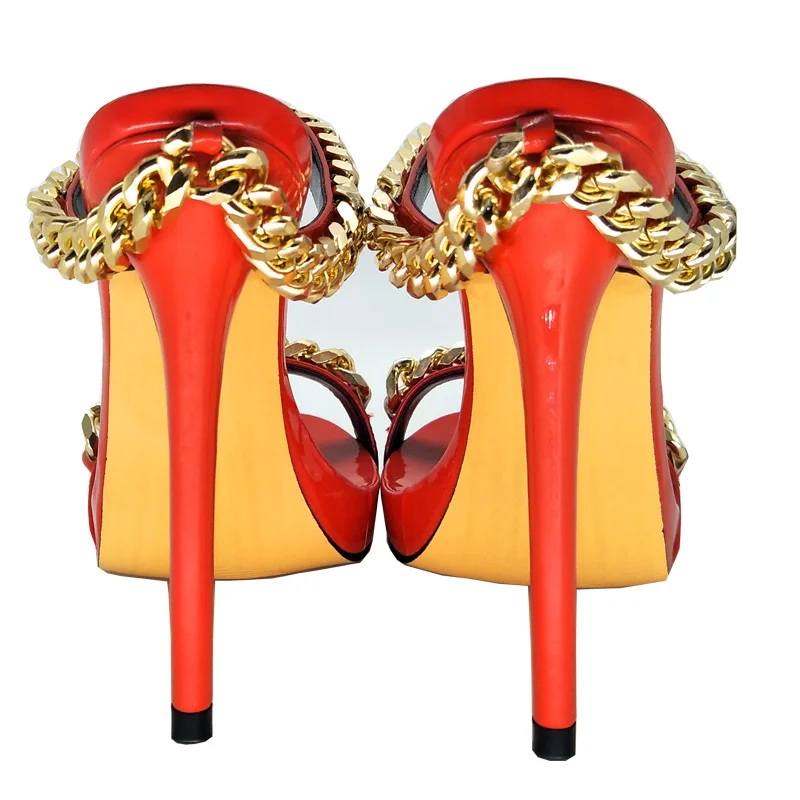 2021 Women's Sandals Fashion Chain Sexy Open Toe Shoes Stiletto Sandals Fashion Beautiful Mature Red Shoes Female Party Shoes
