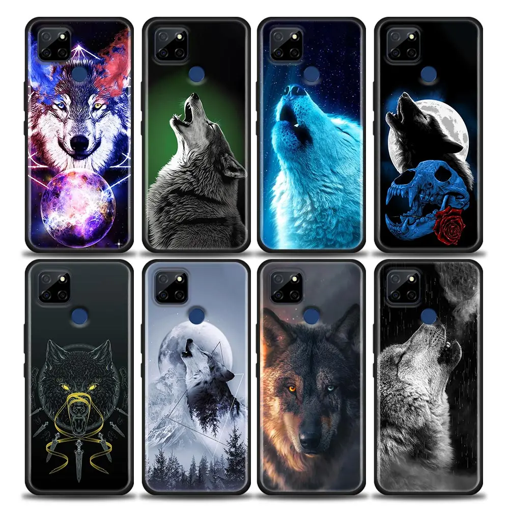 

Black Cute Spirit Animal Wolf Phone Case For Oppo Realme C35 C20 C25 C21 C12 C11 C2 A53 A74 A16 A15 A9 A54 A95 A93 A31 A52 A5s