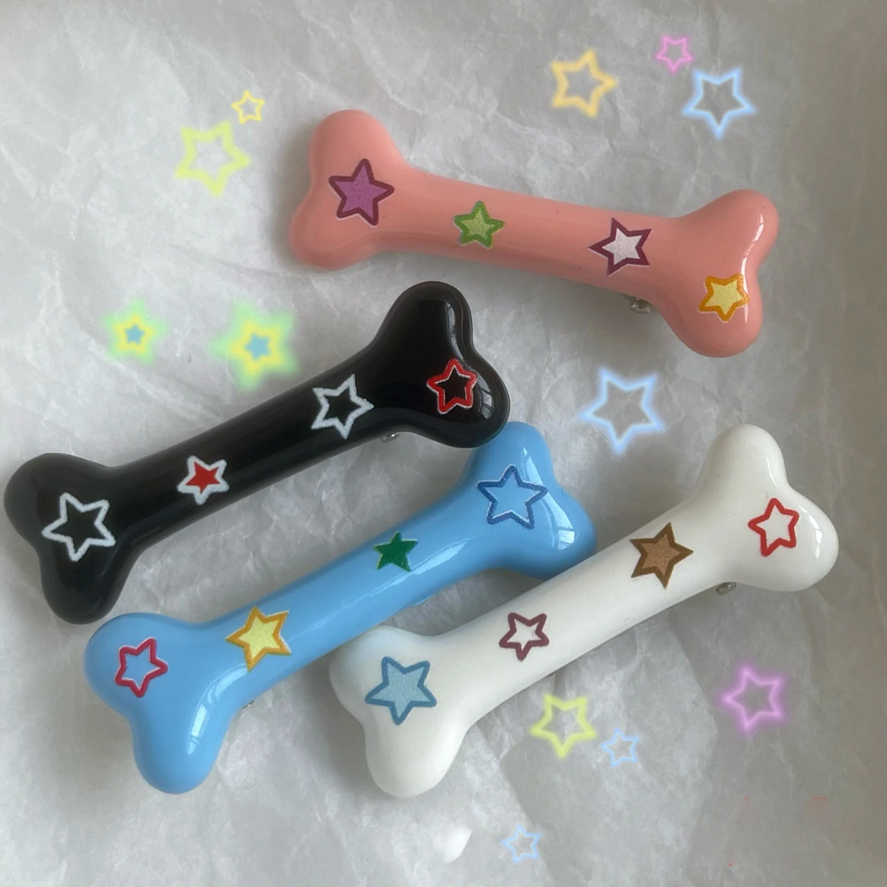 

2pcs Women Dog Bone Design Hairpin Fashion Creative Popular Hair Clips Girls Star Printed Barrettes Styling Tools Accessories
