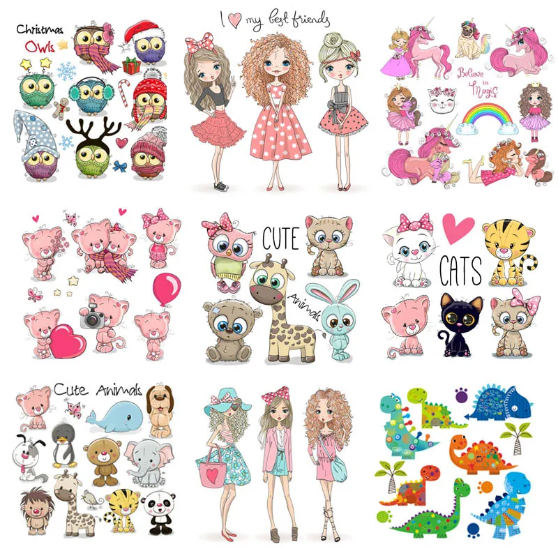 

Модная аппликация для девочек, термонаклейки для одежды, термотрансферы с мультяшными животными для детей, наклейки для одежды, «сделай сам»