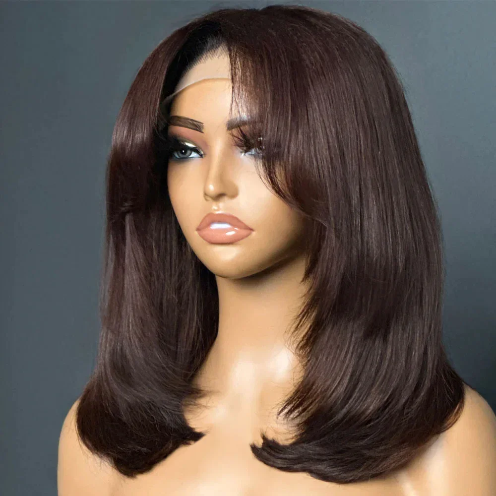 Натуральный коричневый длинный боб объемная волна 5x5 шелковая основа еврейский