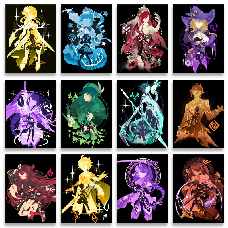 Аниме игра геншин ударный Холст Картина персонаж плакат картины настенное искусство подходит для дома интерьер Бар Кафе Детская комната Декор