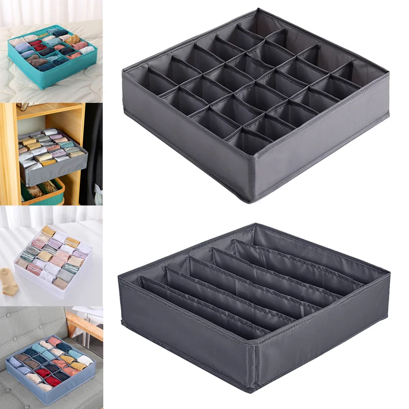 

New 24 Grids Sock Storage Underwear Organizer Boxs Foldable Cabinet Drawer Organizers Clothes Closets Underpants Bra Storage Box