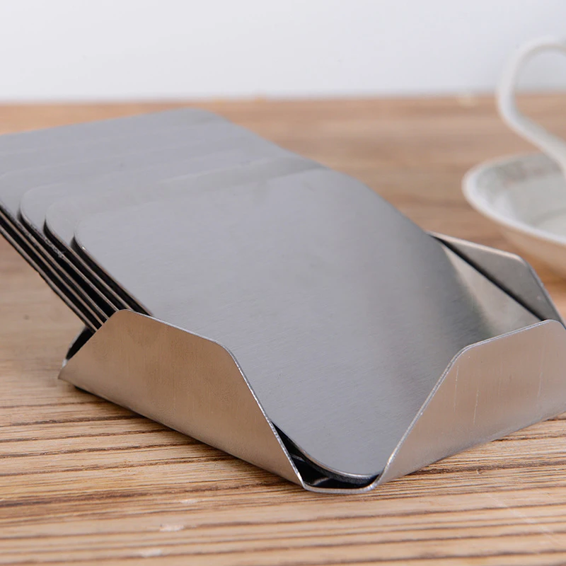 

Creative Stainless Steel Square Metal Coaster 6pcs/set placemat Table Mat Anti-slip coffee mug cup Bowl Insulation
