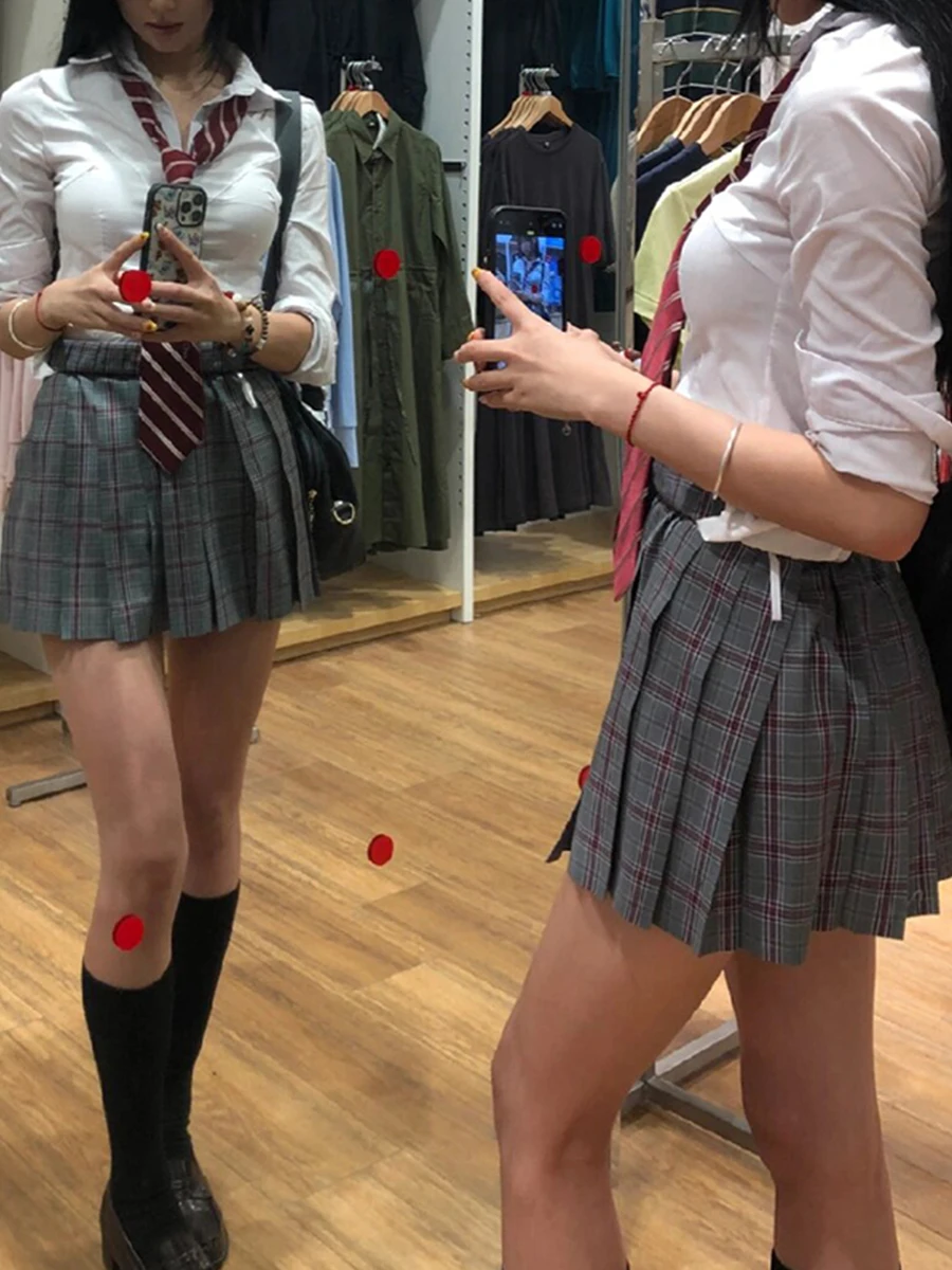 Pure Desire Jk Uniform White Waist Hugging Shirts Summer Mature Royal Sister Women suit Gyaru Wear Plaid Pleated Skirt