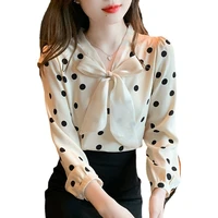 french commuter ribbon collar polka dot chiffon womens shirt spring 2022 new fashion versatile bow long sleeve shirt