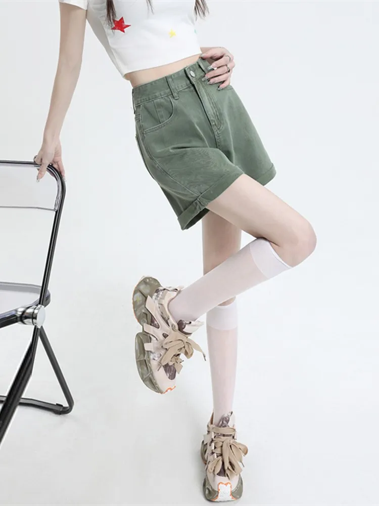 GUUZYUVIZ High Waist Pink Denim Shorts Female Casual Washed  Curl Wide Leg Jeans Shorts Women Loose Korean Fashion Short Pants