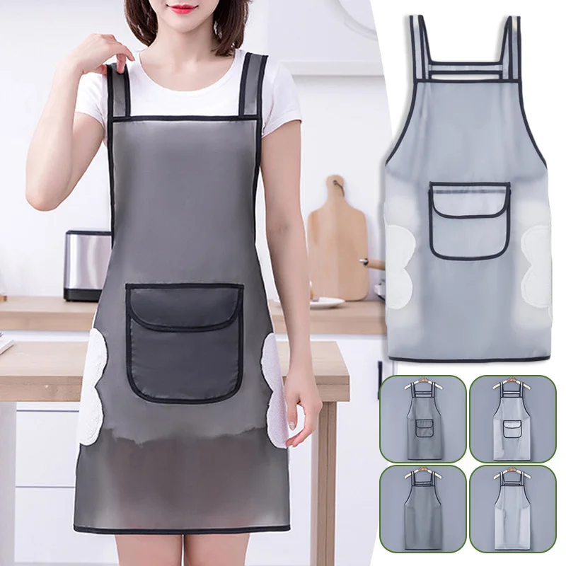

Kitchen Apron Waterproof Oil Proof Transparent Lady Men Home Wipeable Oil Resistant Apron Baking BBQ Restaurant Cafe Work Apron
