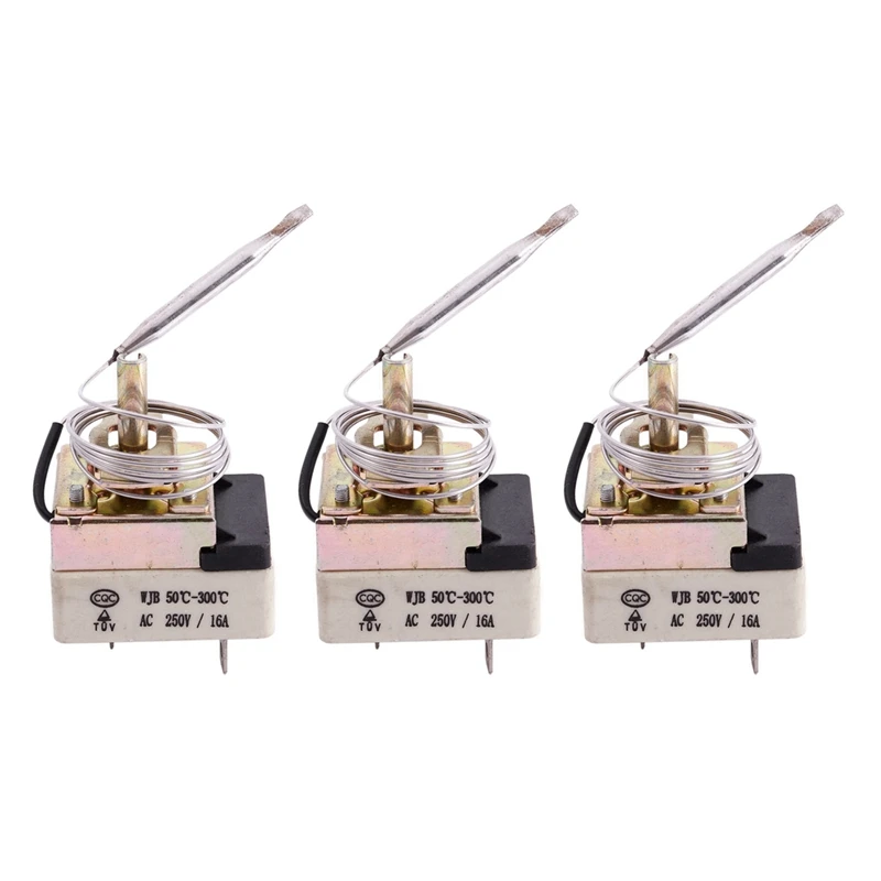 

3X AC 16A 250V 50 To 300 Celsius Degree 3 Pin NC Capillary Thermostat For Electric Oven