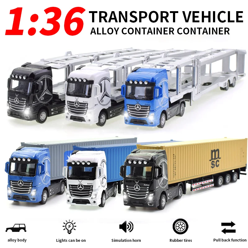 

1/36Container Transporter Van Alloy Model Simulation Die-casting Return sound and light Children's toys Boys' collectibles Gifts