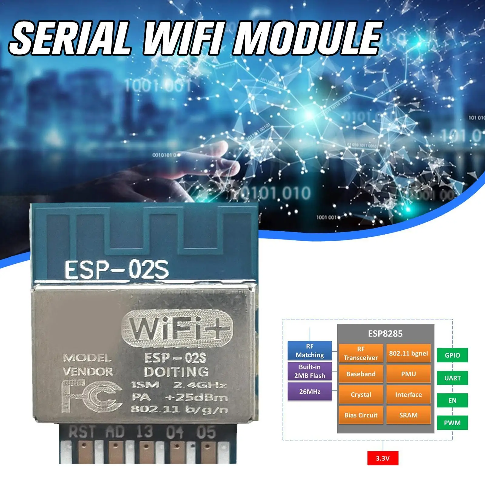 

1 шт., модуль Wi-Fi Φ TYWE2S, последовательный Золотой Пальчиковый пакет ESP8285 ESP-02S совместимый с ESP8266