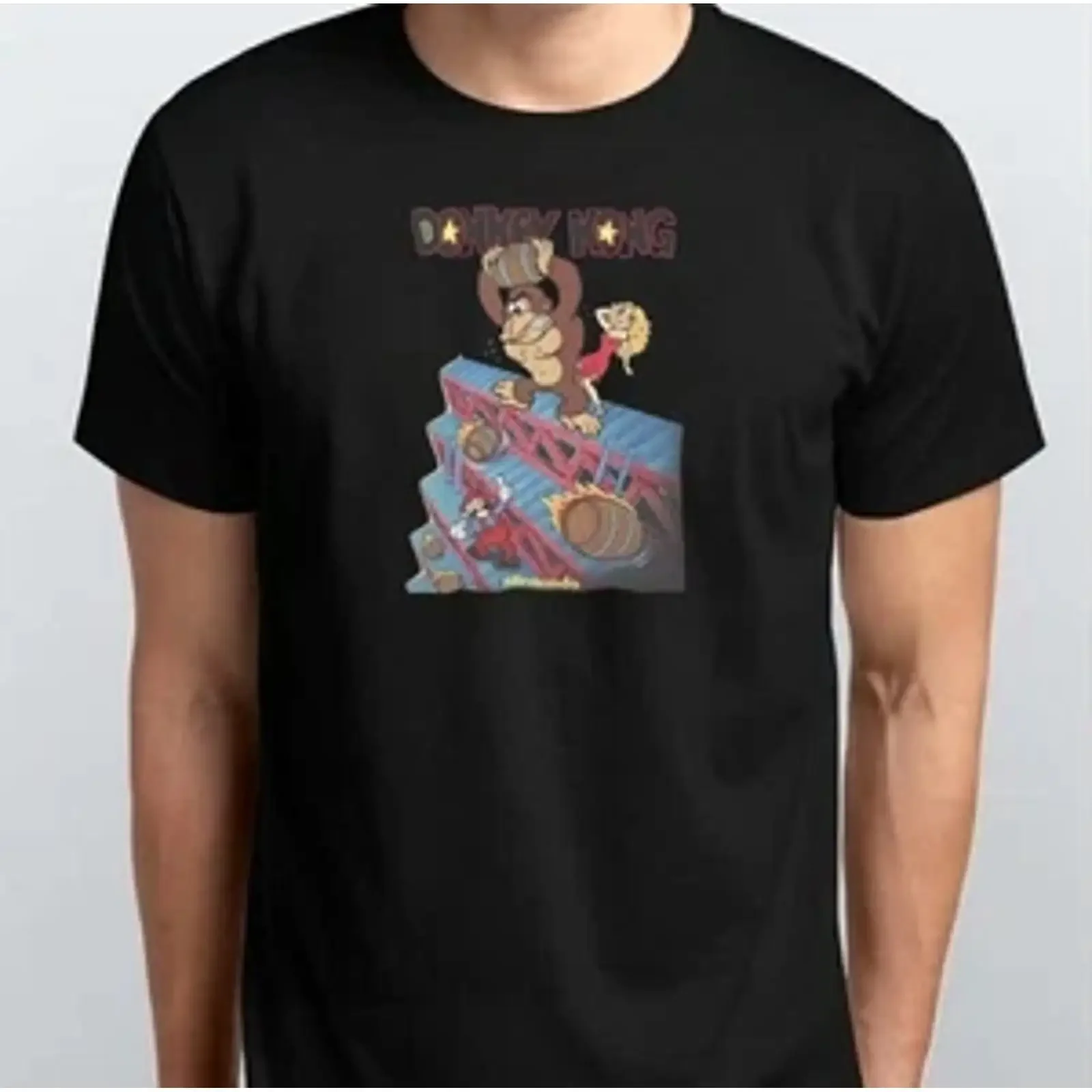 Фото Футболка унисекс с графикой D Donkey Kong, размеры S, M, L, XL, XXL, 3XL, 4XL, черная, винтажная, с эффектом потертости, дизайнерская одежда, стильная, унисекс, мягкая, уличная одежда №1