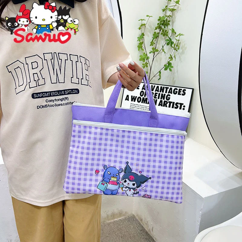 Sanrio Melody Kuromi Hello Kitty Cinnamoroll Pochacco Canvas Bag Foreign Plaid Soft Girl Shopping Tote Bag Shoulder Women's Bag