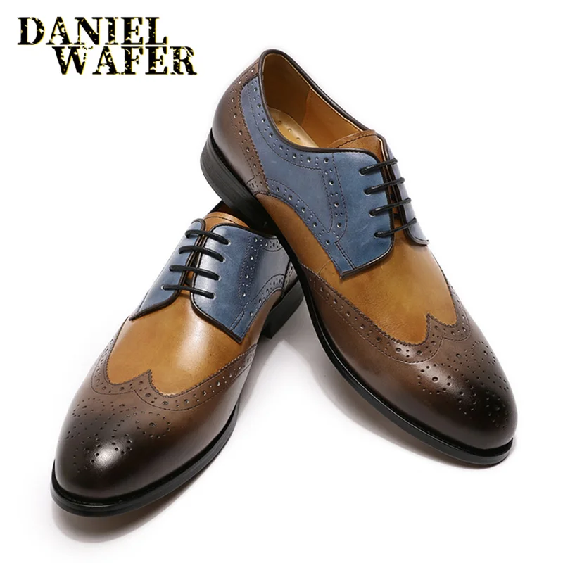 

Туфли дерби мужские классические, натуральная кожа, броги, круглый носок, со шнуровкой, нарядные деловые, для офиса, свадебные туфли