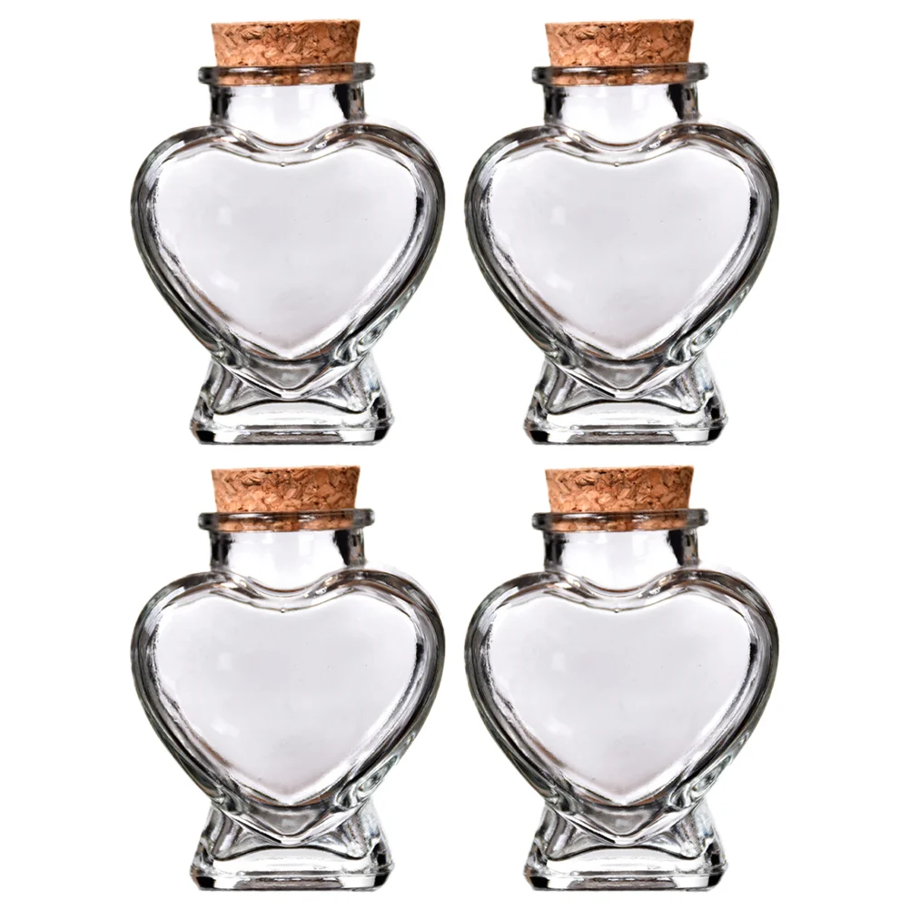 

4Pcs Wishing Bottles Adornment Heart Shaped Glass Bottles Clear DIY Drift Bottle