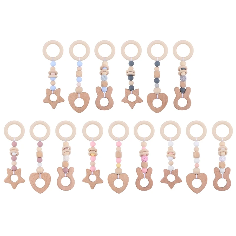 

Pacifier Clip Silicone Teething Beads Chew Natural Teethers Babies Teething Kit G2AE