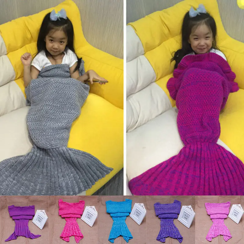 

Dsiney Kids Mermaid Tail Blanket Crochet Mermaid Blanket For Children Super Soft All Seasons Sleeping Knitted Blankets