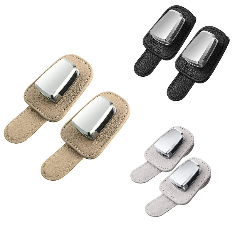 

2 Pcs Car Glasses Holder Universal Car Visor Sunglasses Holder Clip Leather Eyeglasses Hanger And Ticket Card Clips