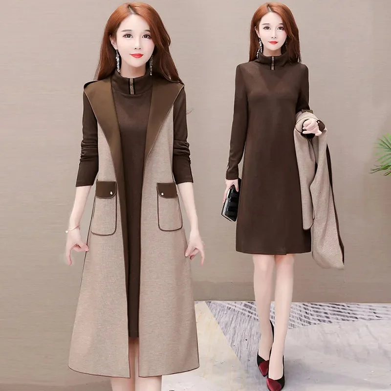 Женский комплект из двух предметов тонкое платье большого размера с длинным