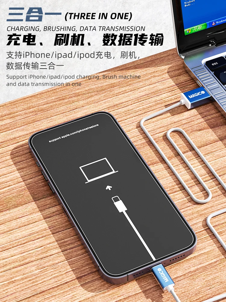 Фото Легкий кабель Magico Restore для iPhone X XS 12 13 14 Pro Max iPad 9,7 10,5 12,9 Ipod 6 7, автоматически мигающий восстанавливающий режим DFU №5