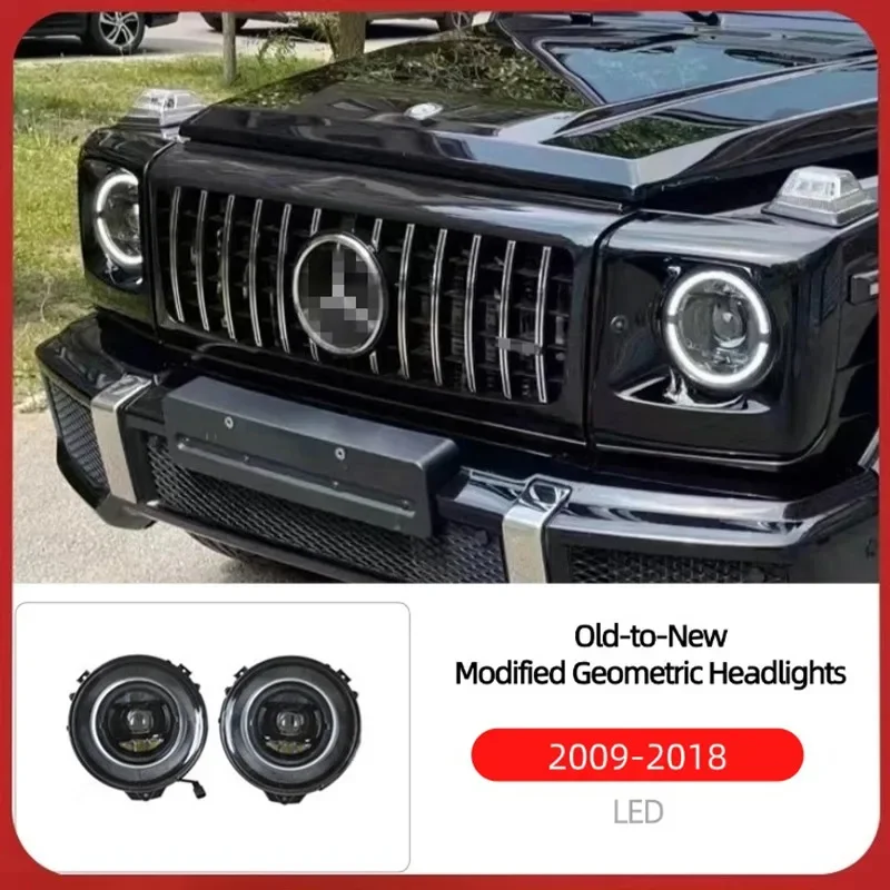 Фото Для Mercedes-Benz G-Class W463 G500, G63, G350, G65, G55, модифицированная с геометрическими фарами, черненая старая модель, обновленная новая №1