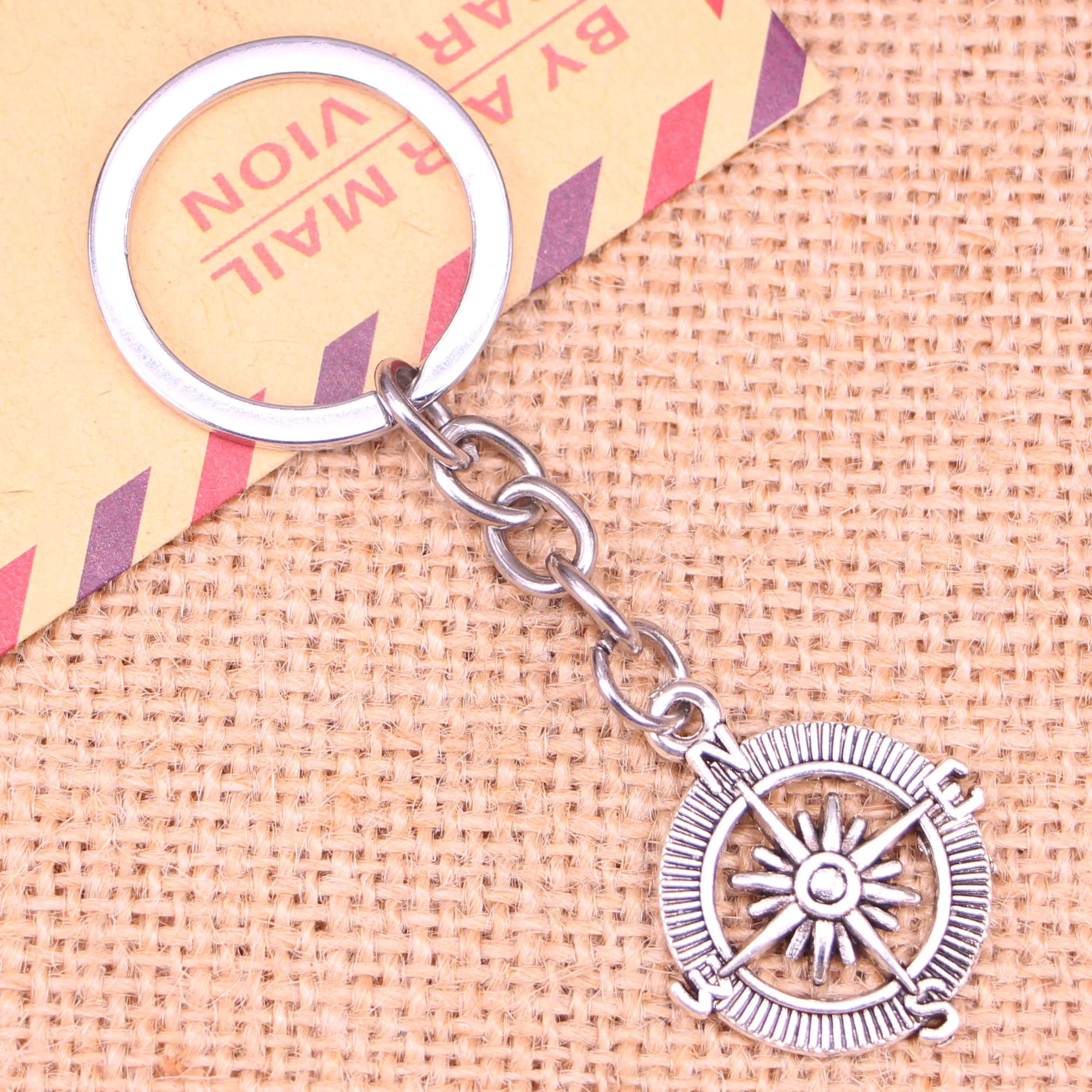 

20pcs New Fashion Keychain 24mm compass Pendants DIY Men Jewelry Car Key Chain Ring Holder Souvenir For Gift