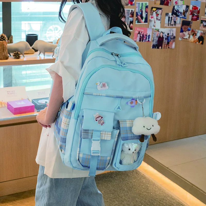 

Милый женский нейлоновый рюкзак для девочек, школьная сумка в стиле преппи, вместительный рюкзак на плечо, высококачественный женский холщовый рюкзак